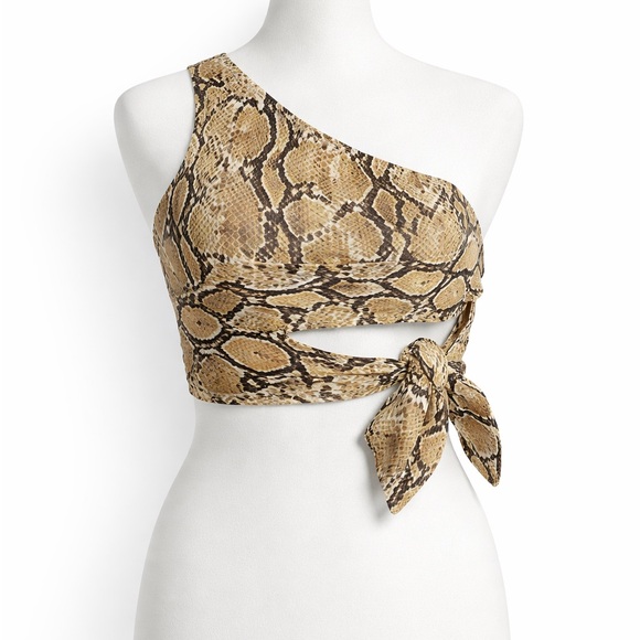 H&M Tops - H&M Snake Print One-Shoulder Crop Top